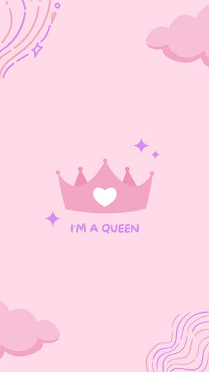 粉紅色皇冠，帶有心形和「I'M A QUEEN」文字，被雲朵和閃光環繞。
