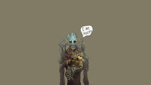 像樹的外星人角色格魯特，帶有發光核心和對話氣泡，上面寫著 I AM GROOT! — 葛萊芬多 壁紙