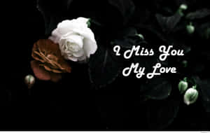 白色和棕色玫瑰，深色葉子，浪漫文字 I Miss You My Love。