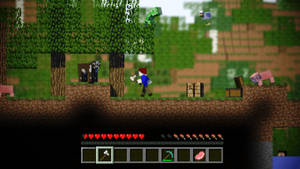 Minecraft玩家在森林中與動物和箱子一起