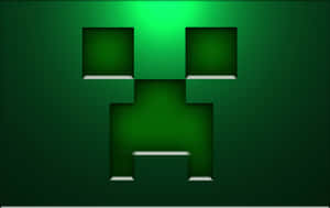 來自Minecraft的綠色像素化苦力怕面孔在深綠色漸變中發光。 — 我的世界 壁紙