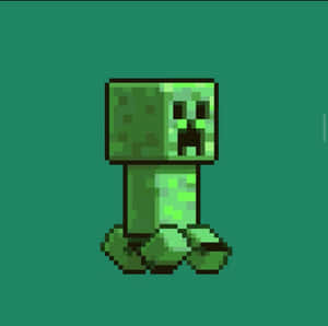 來自Minecraft的像素化綠色爬行者，眼睛發光，嘴巴張開。