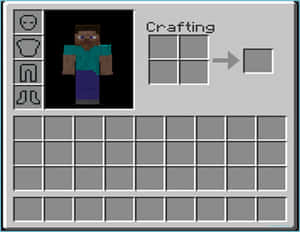 Minecraft角色自訂介面，包含合成和物品欄網格。