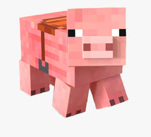 一隻像素化的粉紅色Minecraft豬，具有方塊特徵。