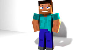 方塊狀Minecraft角色在白色工作室中微笑