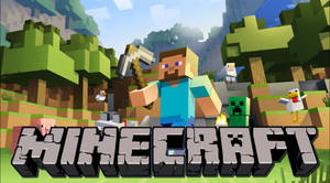 Minecraft玩家揸住鎬同動物喺方塊森林場景。