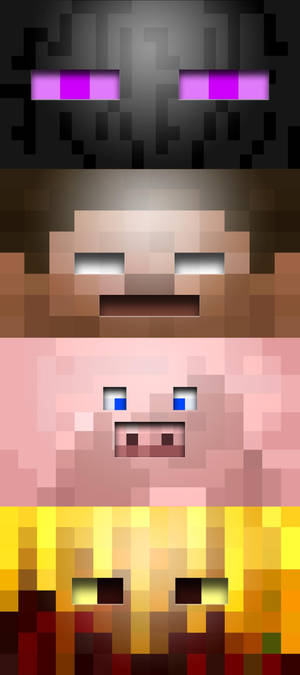 四個像素化嘅Minecraft角色垂直疊起，顏色同表情都唔同。 — OnePlus 11 壁紙