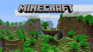 Minecraft遊戲場景，藍天下有浮島和像素化的樹木。