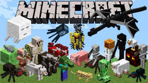 Minecraft遊戲角色，包括殭屍、苦力怕和終界龍，以像素方塊風格呈現。