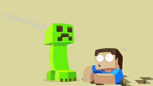 像素藝術風格的Minecraft苦力怕和史提夫，帶有驚訝的表情。