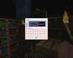 Minecraft玩家在夜晚查看箱子庫存中的附魔鑽石劍。