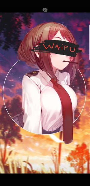 穿著校服的動漫女孩在日落時微笑，周圍有發光的樹木和星星。
