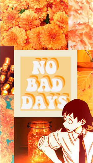 動漫女孩旁邊放著一瓶仙女燈，上面寫著 no bad days，周圍環繞著橙色花朵和燈光。