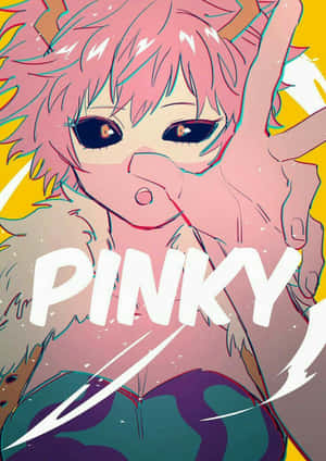 動漫女孩，粉紅色頭髮和太陽眼鏡，做出和平手勢，帶有 'PINKY' 文字。