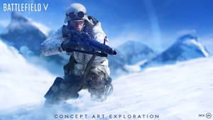穿著冬季裝備的士兵在雪地山區蹲下，手持步槍。