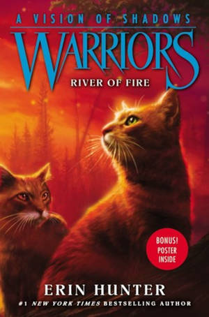 來自 Warriors 書籍系列的兩隻貓咪在熾熱的日落森林場景中。