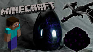 Minecraft玩家喺龍蛋附近，有龍同地獄疣方塊 — 龍 壁紙