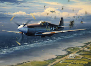 復古戰機在海洋上空進行空戰，伴隨爆炸。