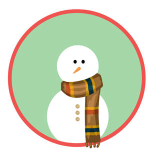 一個戴著條紋圍巾的卡通雪人，在綠色背景上的紅色圓圈內。 — 雪 壁紙
