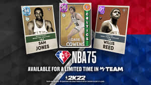 NBA 2K22 MyTeam模式中Sam Jones、Dave Cowens和Willis Reed的NBA75球員卡。