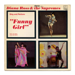 Diana Ross and the Supremes 在他們的《Funny Girl》專輯封面上穿著鮮豔的 1960 年代服裝。 — 專輯封面 壁紙