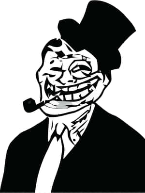 戴著高帽和抽著煙斗的黑白 troll face 迷因。