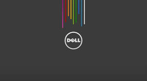 深灰色背景上，彩色水滴從上方落下的Dell標誌。