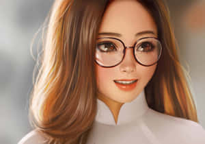 一位戴眼鏡、棕色頭髮的女子微笑，身穿白色上衣。