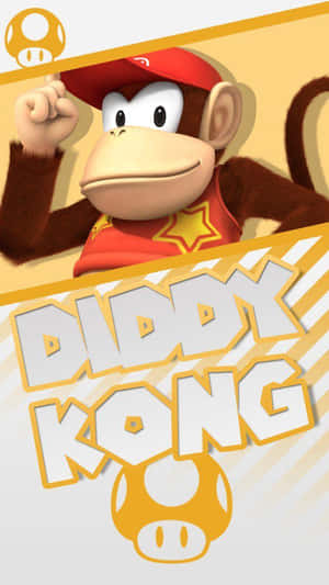 戴紅色帽子和背心的Diddy Kong卡通角色，向上指並帶有遊戲標誌。 — iPhone 6 壁紙