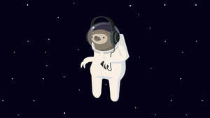 一隻卡通樹懶穿著太空衣，戴著耳機在星空中漂浮。