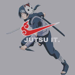 戴貓面具的動漫忍者手持劍和苦無，帶有紅色雲朵標誌和 jutsu it 文字。 — iPad Pro M4 壁紙