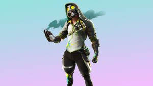 Fortnite角色戴防毒面具手持噴漆罐，帶有油漆飛濺 — 鬼滅之刃面具 壁紙