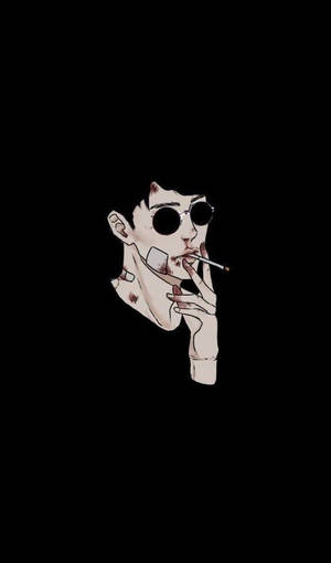 一個戴著太陽眼鏡的男人在黑色背景前抽煙。
