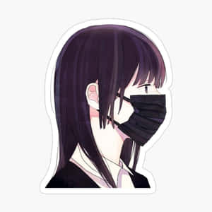 黑髮戴黑色口罩的動漫女孩側面。