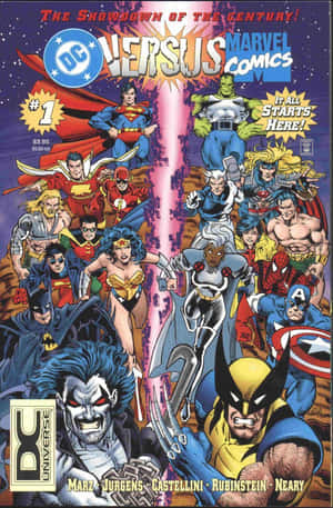 DC和Marvel的超級英雄在戲劇性的漫畫戰鬥場景中。 — 超級英雄 壁紙