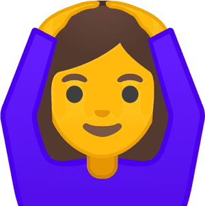 微笑女人emoji，紫色連帽衫，雙手放喺頭上。