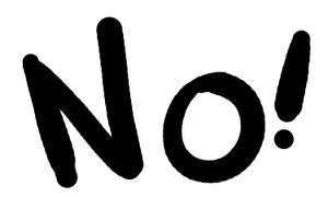 粗體黑色手寫單詞「No!」，帶有感嘆號，背景為白色。