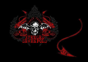 Avenged Sevenfold 樂隊標誌，帶有骷髏頭、蝙蝠翼和紅色惡魔設計。