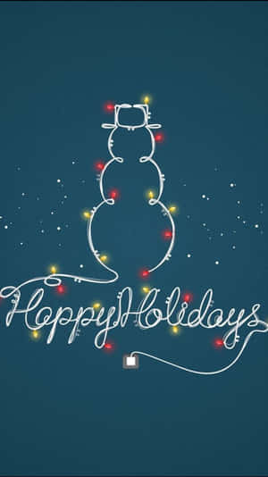 發光燈串在深藍綠色背景上形成雪人和「Happy Holidays」文字。 — iPhone 8 壁紙