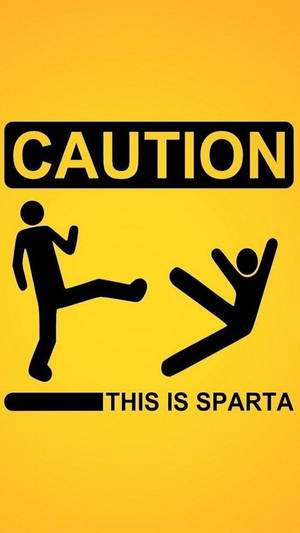 火柴人踢人的警告標誌，文字 'This is Sparta'