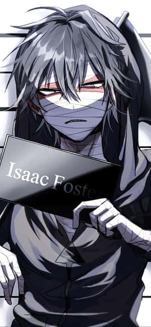 動漫角色Isaac Foster表情嚴肅地舉著牌子。