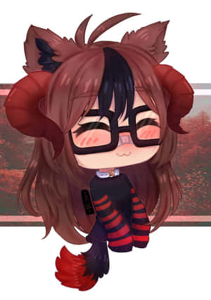 有紅色角和眼鏡的可愛動漫女孩，秋日森林背景 — Gacha life GIF 壁紙