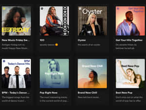 八個Spotify播放清單封面，附有藝術家和類型標題。