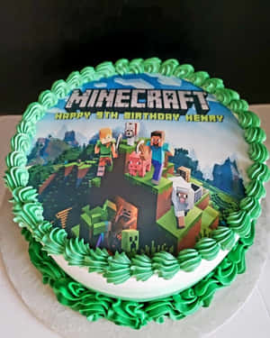 Minecraft生日蛋糕，帶有綠色糖霜和遊戲角色，為Henry的9歲生日。 — 生日蛋糕 壁紙