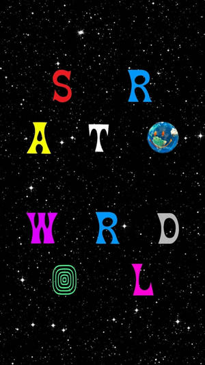 彩色字母拼出「STRATO WORLD」，在太空中漂浮，伴有星星和一顆行星。
