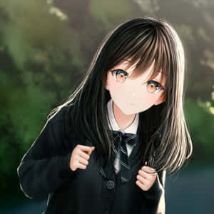 穿著校服的動漫女孩在戶外微笑，陽光灑在她的頭髮上。 — 可愛動漫頭像gif 壁紙