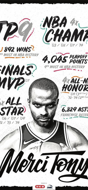 向NBA球員Tony Parker致敬的圖形，突出他的職業成就。 — iPhone 14 壁紙