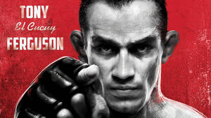 Tony Ferguson 在紅色背景下以戴手套的拳頭舉起的戰鬥姿勢。