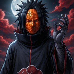 身穿曉組織服裝、戴著螺旋面具的奧比特。