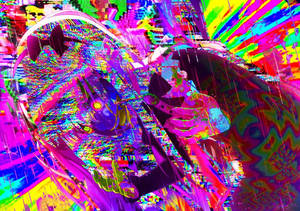 在 glitchy 霓虹數位風暴中，擁有發光眼睛的動漫女孩。 — 故障 壁紙